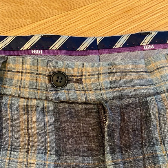 Hiltl Mens Gray Charcoal Tan Plaid Shorts / Flat Front Panel / Size 34 - Picture 4 of 16